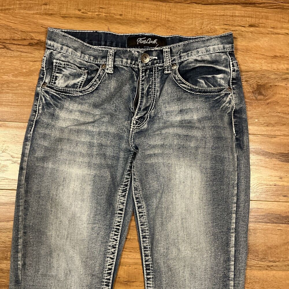 TRUE LUCK Jeans Men 32x30 Blue Denim Straight Wash Out Casual